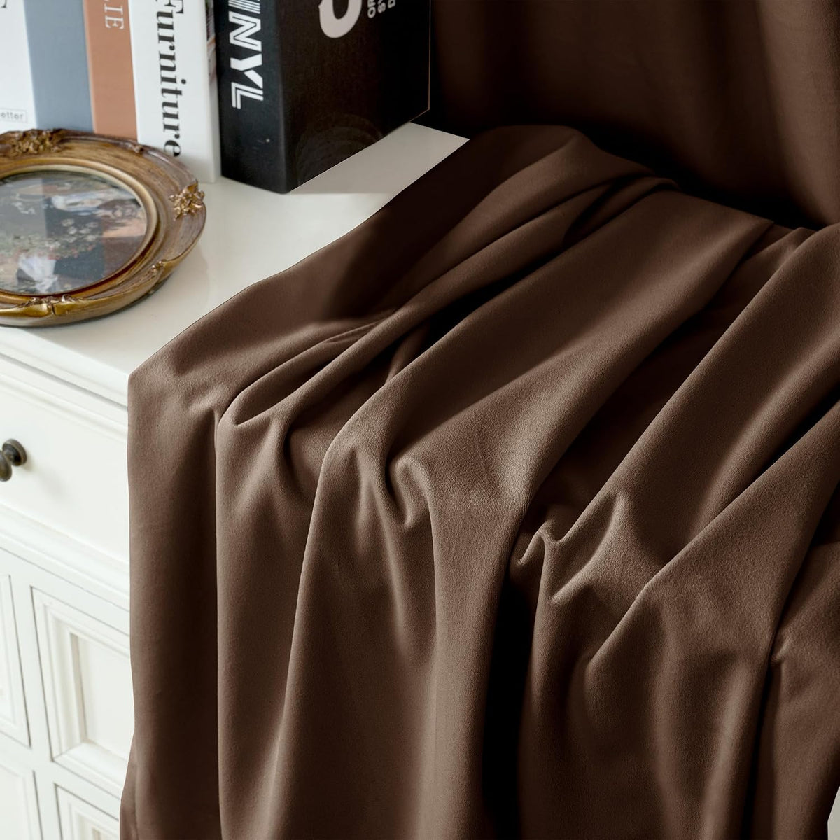 Dark‑Brown Grommet Velvet Curtains 90 Inch