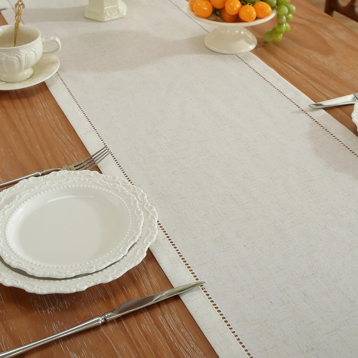 Linen‑Blend Hemstitch Table Runner