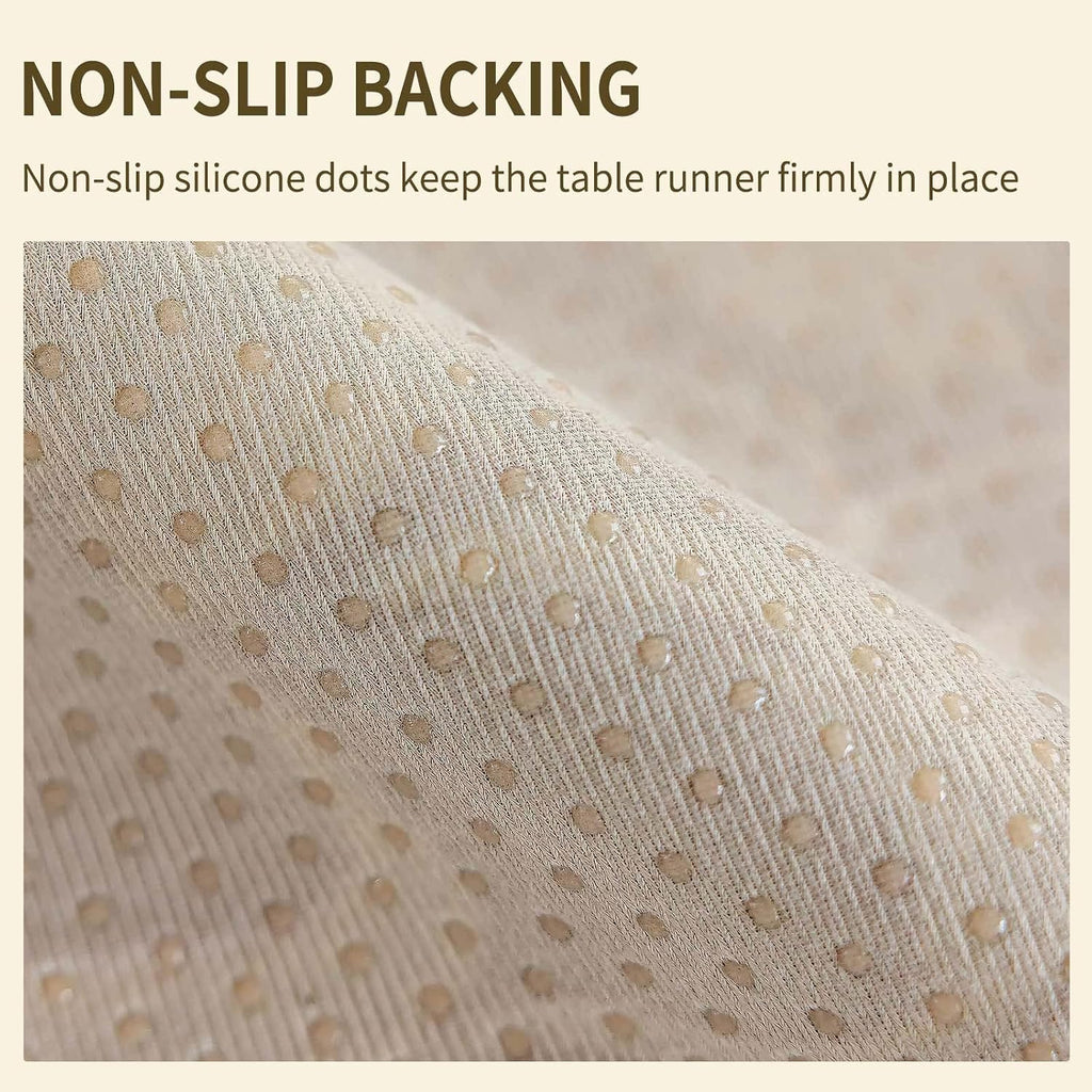 Beige Floral Chenille Lace‑Trim Dresser Runner 72"