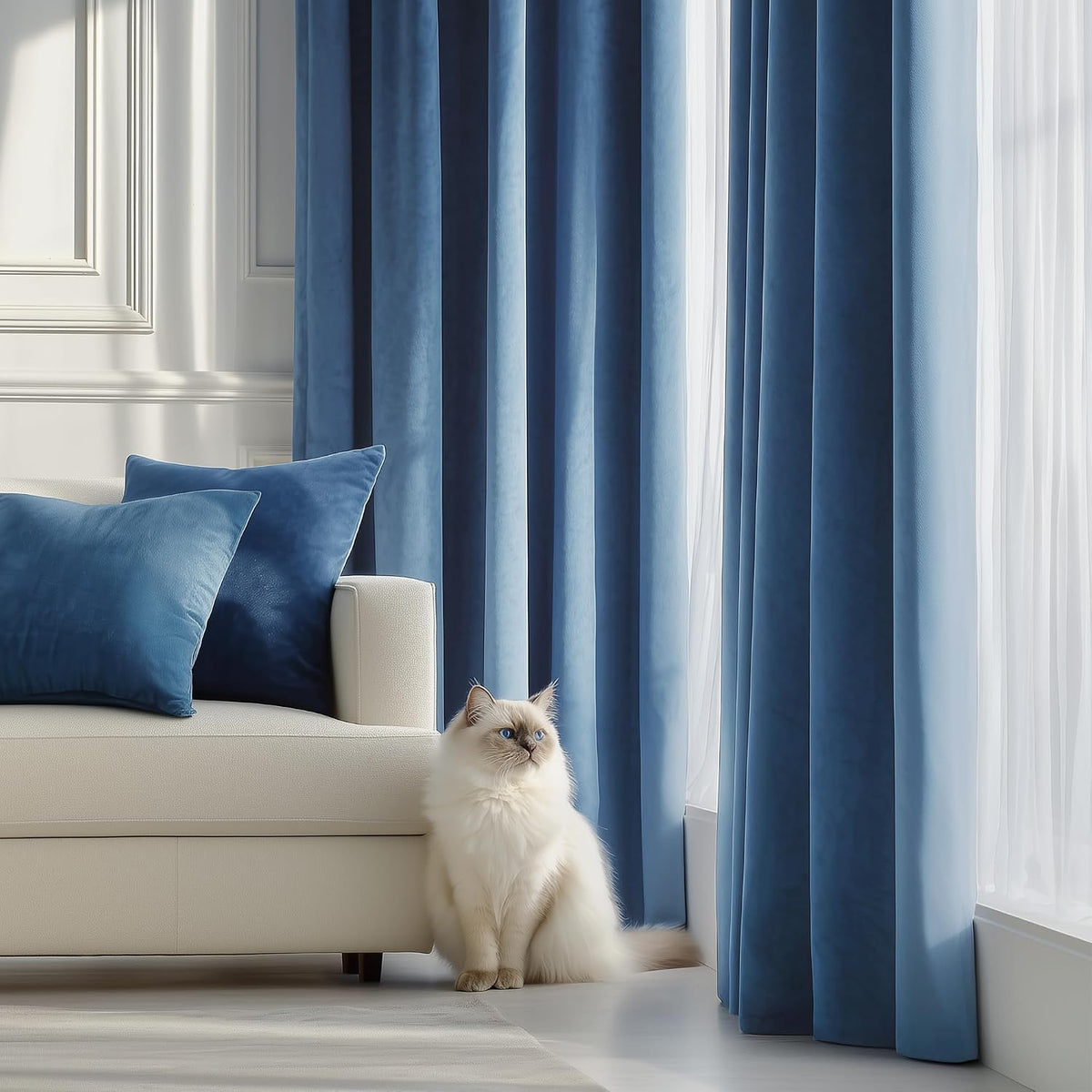 Slate‑Blue Velvet Blackout Curtains 72 Inch 2‑Panel Set