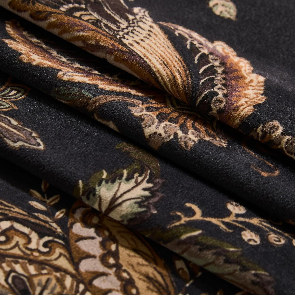 Black Moody‑Floral Velvet Curtains 52"×84" 2‑Panel Set