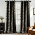 Black & Gold Foil‑Print Velvet Curtains 96 Inch
