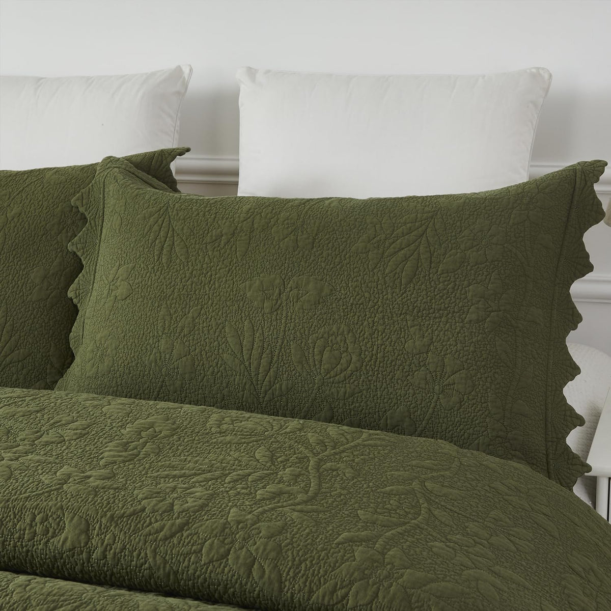 Olive‑Green Quilted Pillow Shams Set of 2 Standard