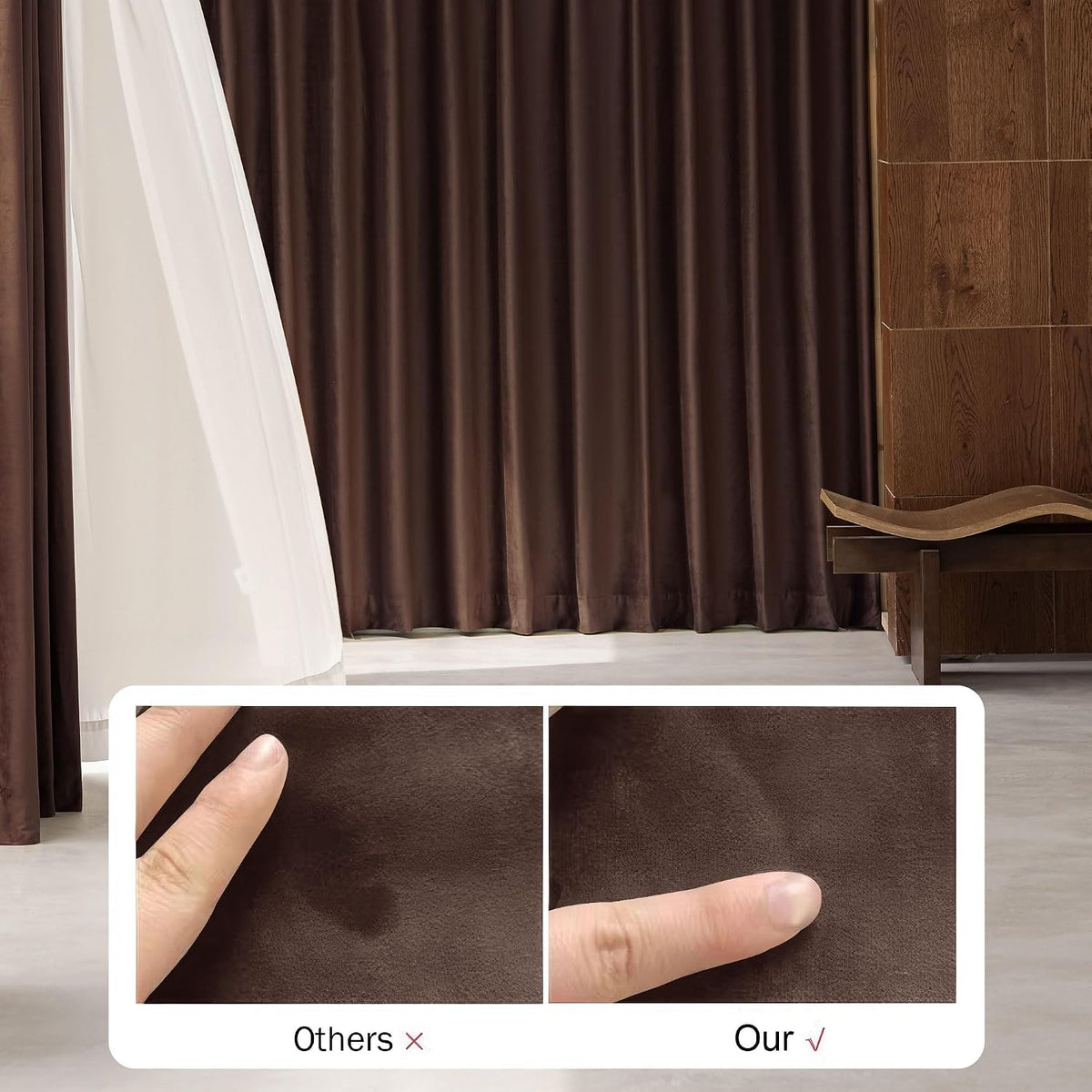 Coffee‑Brown Velvet Curtains 52"×96" 2‑Panel Set