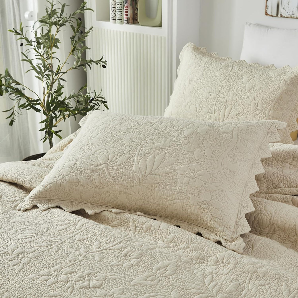 Beige Quilted Pillow Shams Set of 2 Standard