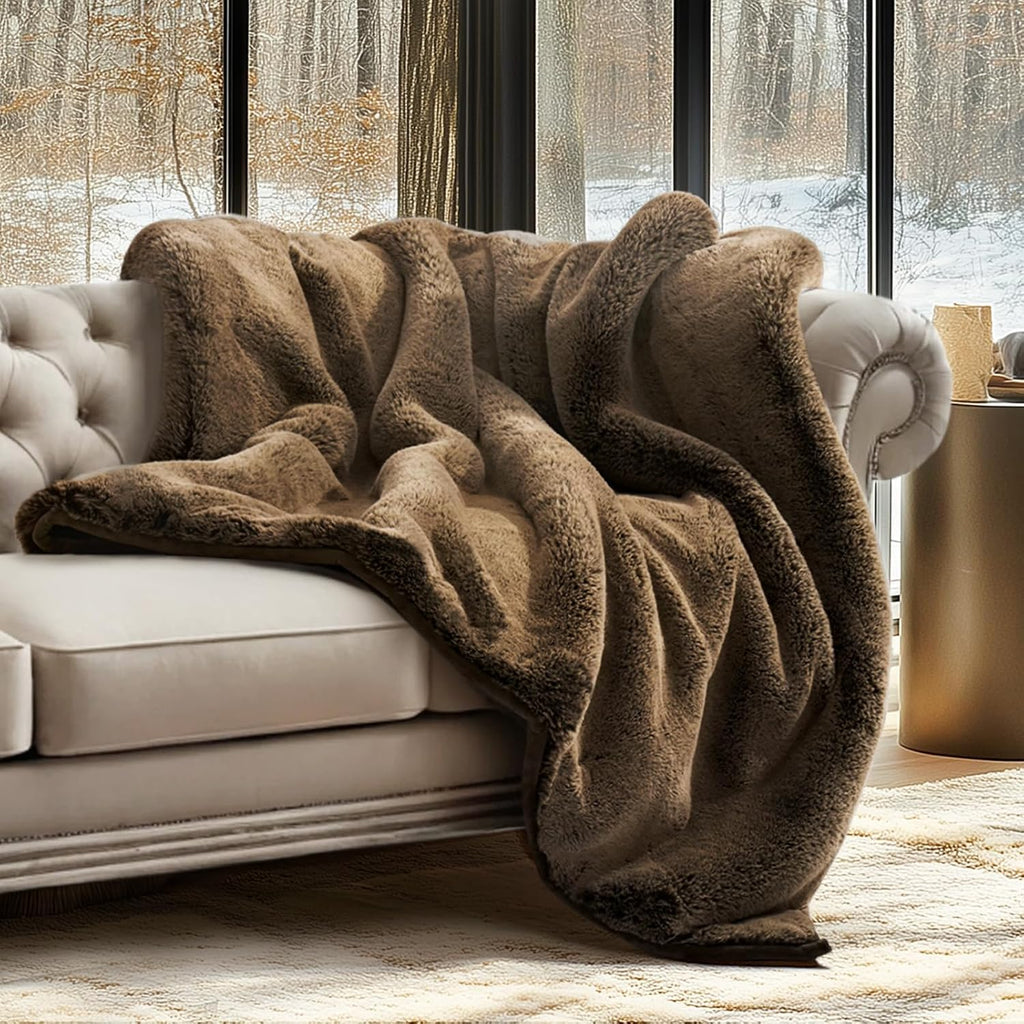 Brown‑Sable Faux Fur Throw 60"×80"
