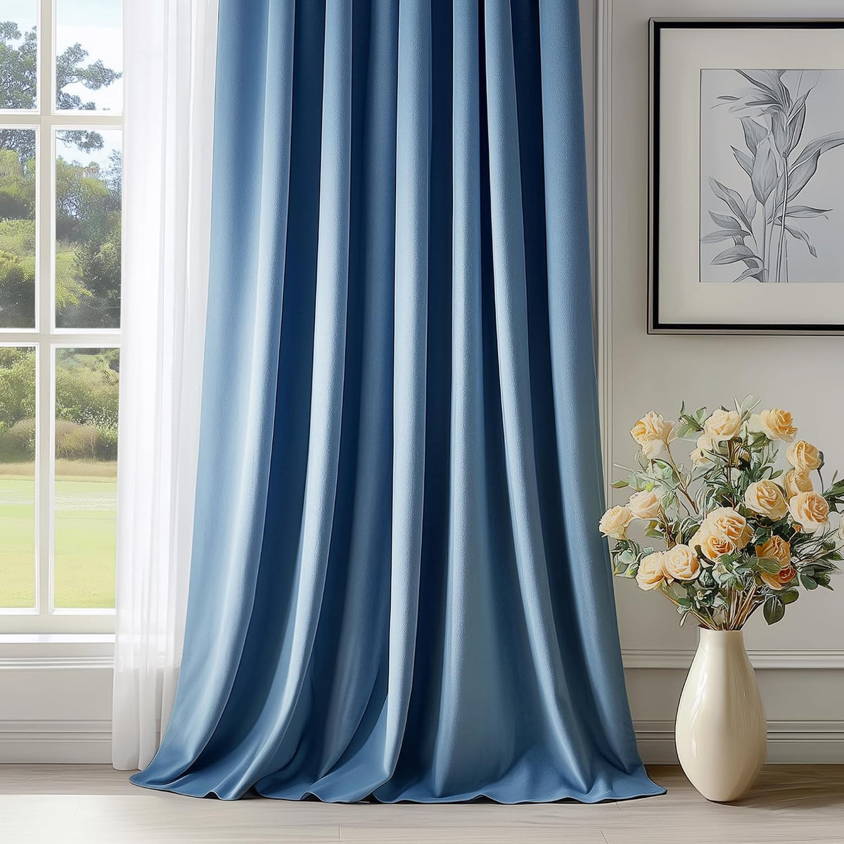 Slate‑Blue Velvet Blackout Curtains 72 Inch 2‑Panel Set
