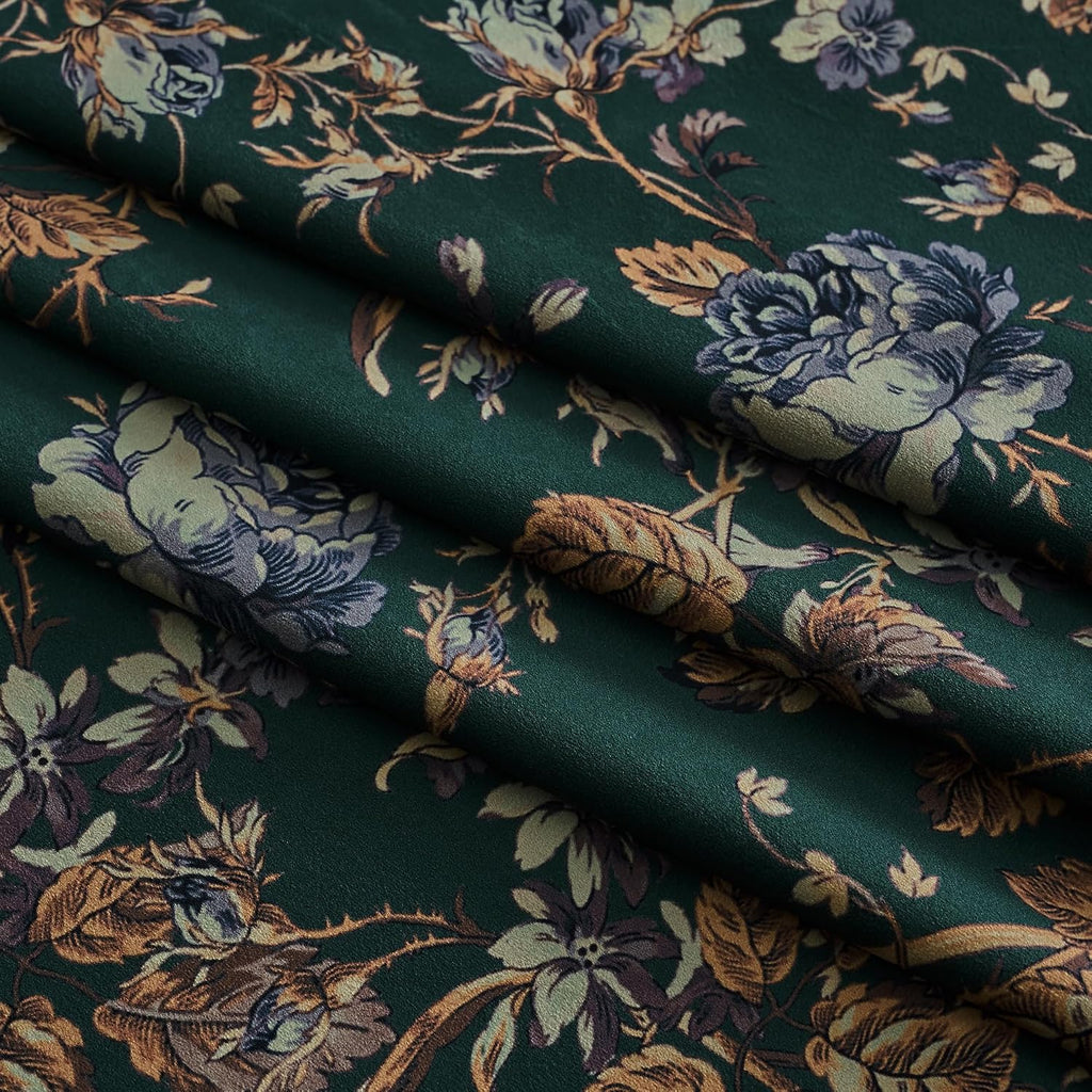 Retro‑Green Floral Velvet Curtains 52"×96" 2‑Panel Set