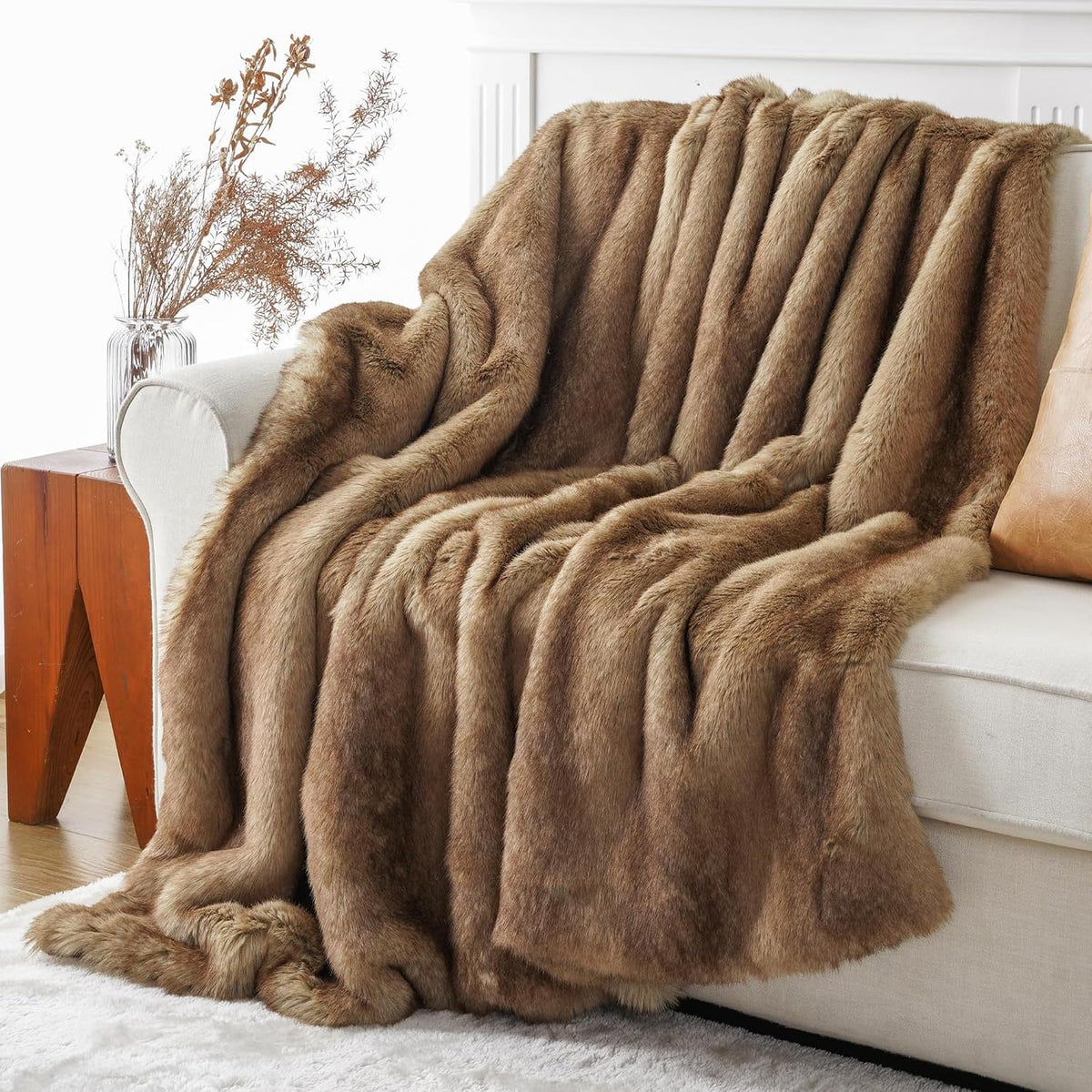 Ochre Faux Fur Throw 50"×60"