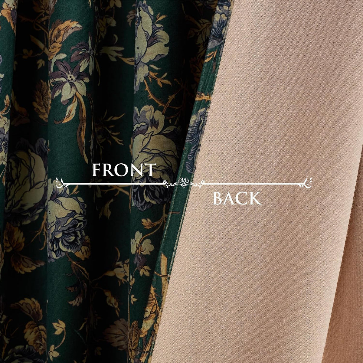Retro‑Green Floral Velvet Curtains 52"×96" 2‑Panel Set