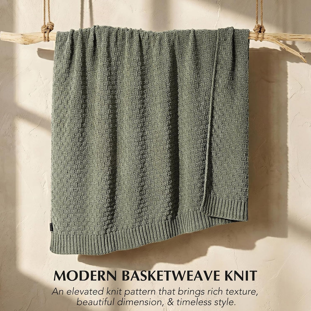 Dried‑Thyme‑Green Chenille Knit Throw 50"×60"