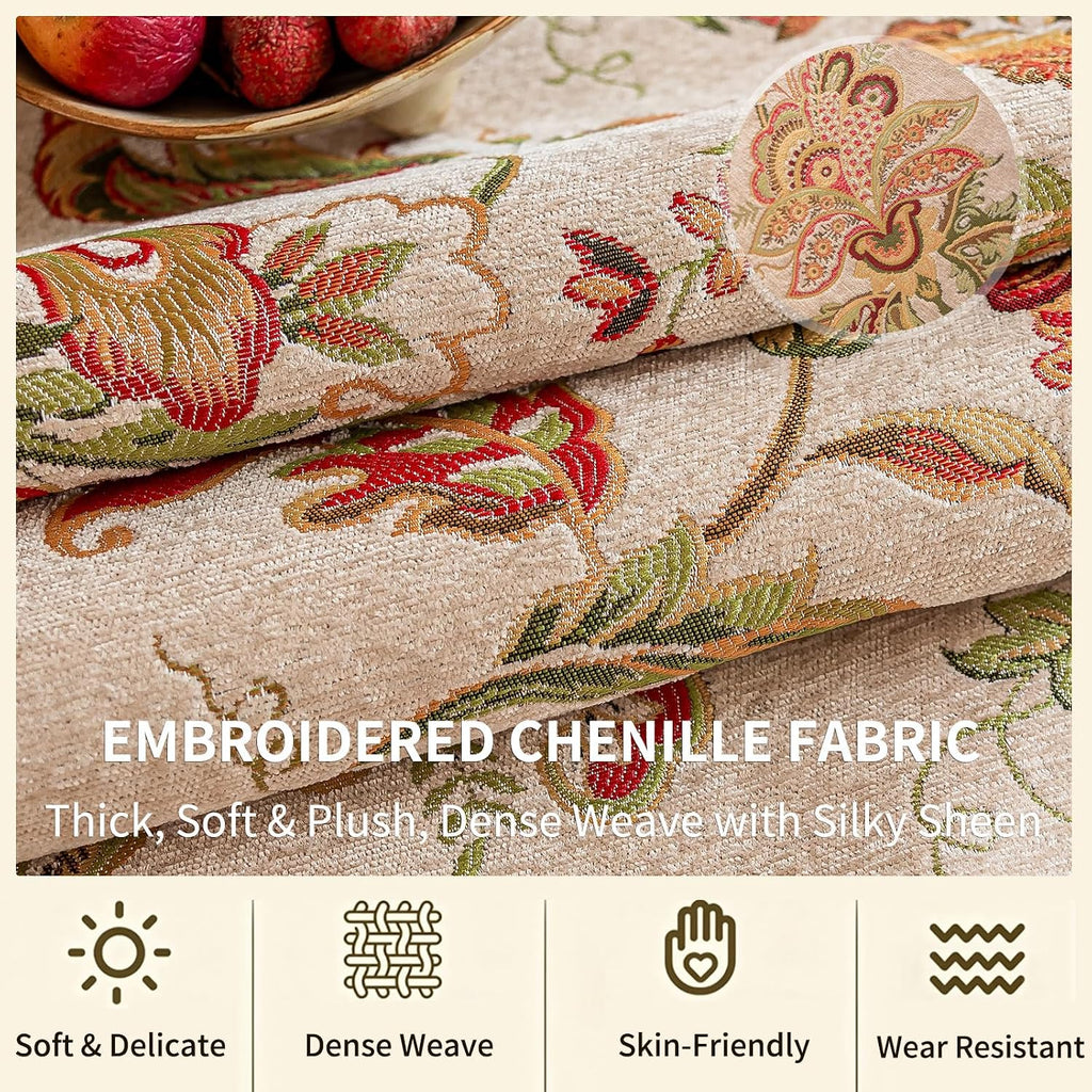 Beige Floral Chenille Lace‑Trim Dresser Runner 72"
