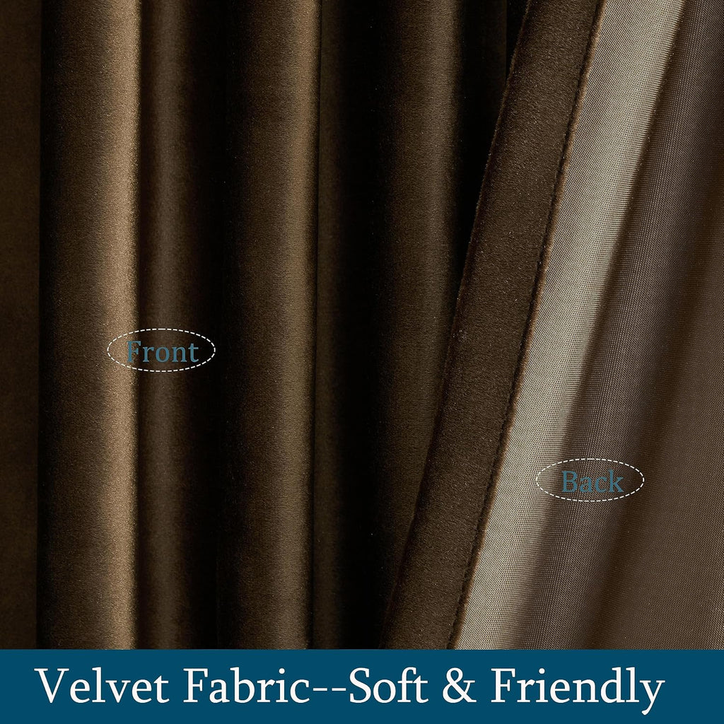 Brown Velvet Blackout Curtains 96" 2‑Panel Set