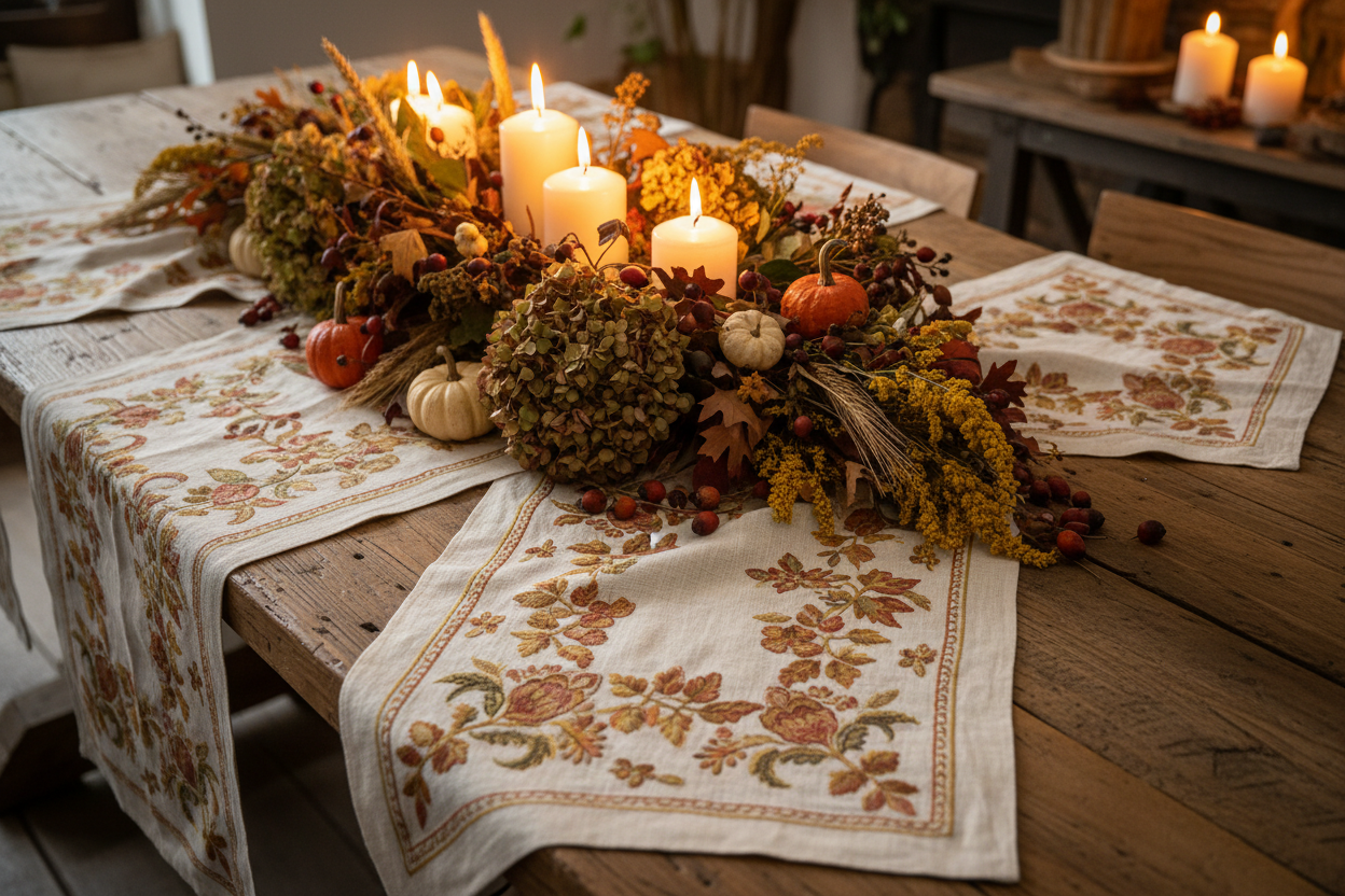 Embroidered Linen Table Scarves