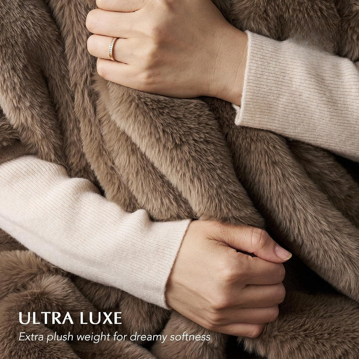 Natural‑Tan Faux Fur Throw 60"×80"